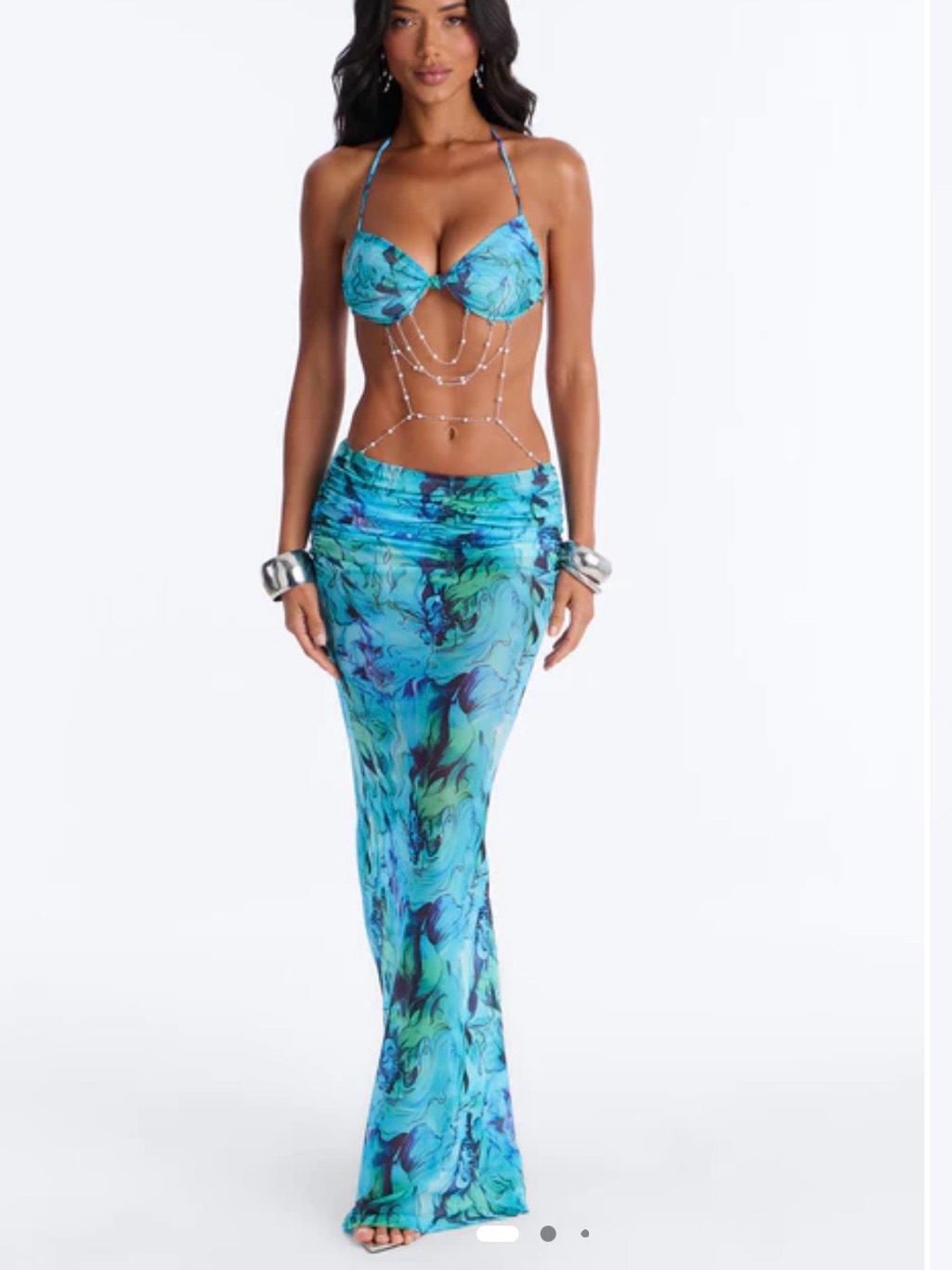 Prettylittlething Blue Marble Print Mesh Maxi Beach Skirt